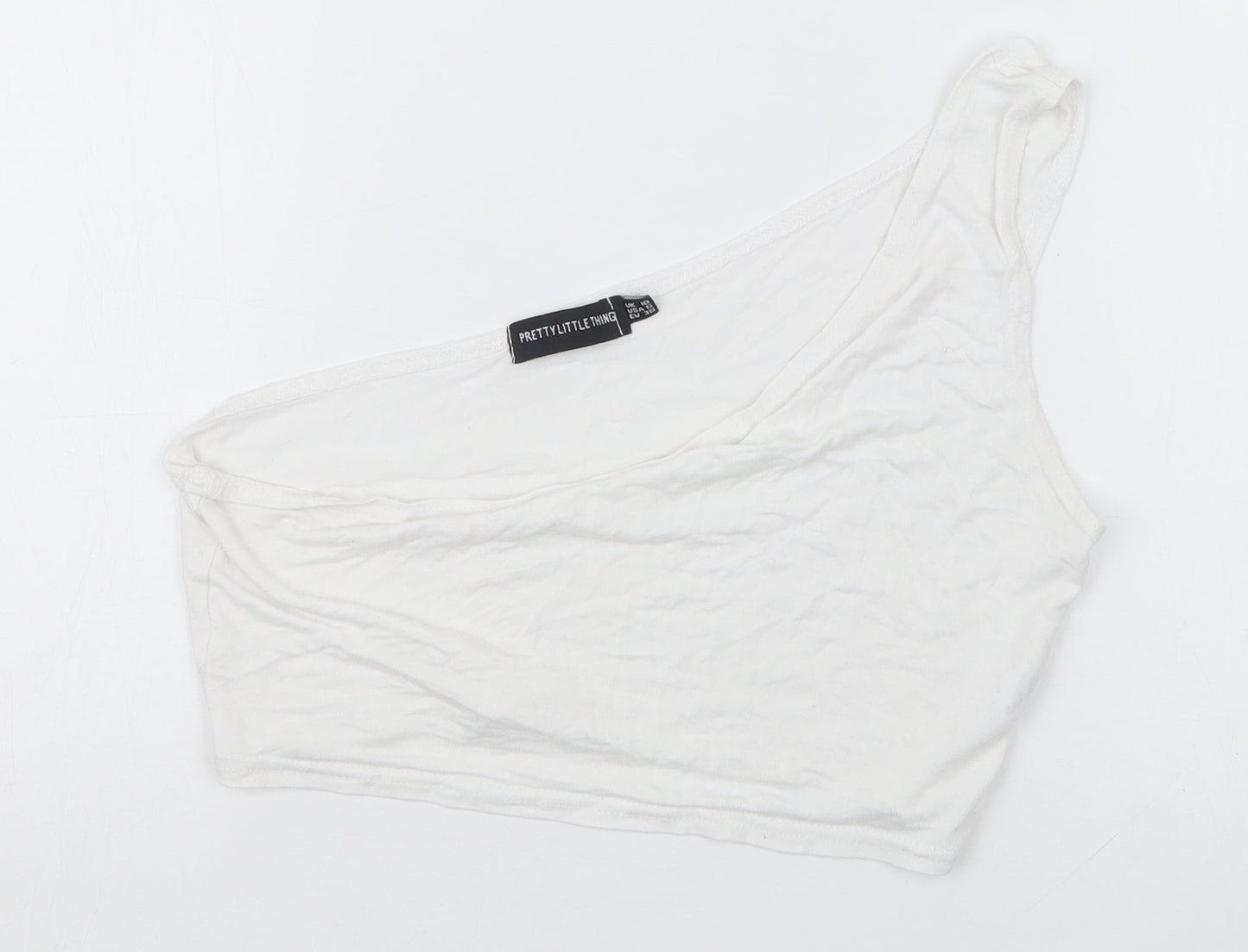 Womens UK Size 10 PRETTYLITTLETHING White Cropped T-Shirt