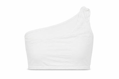 Front view of PRETTYLITTLETHING women’s white cropped t-shirt, size UK 10