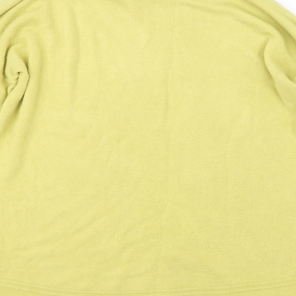 Brand and care label for Vida Vi women’s green knit jumper, size M