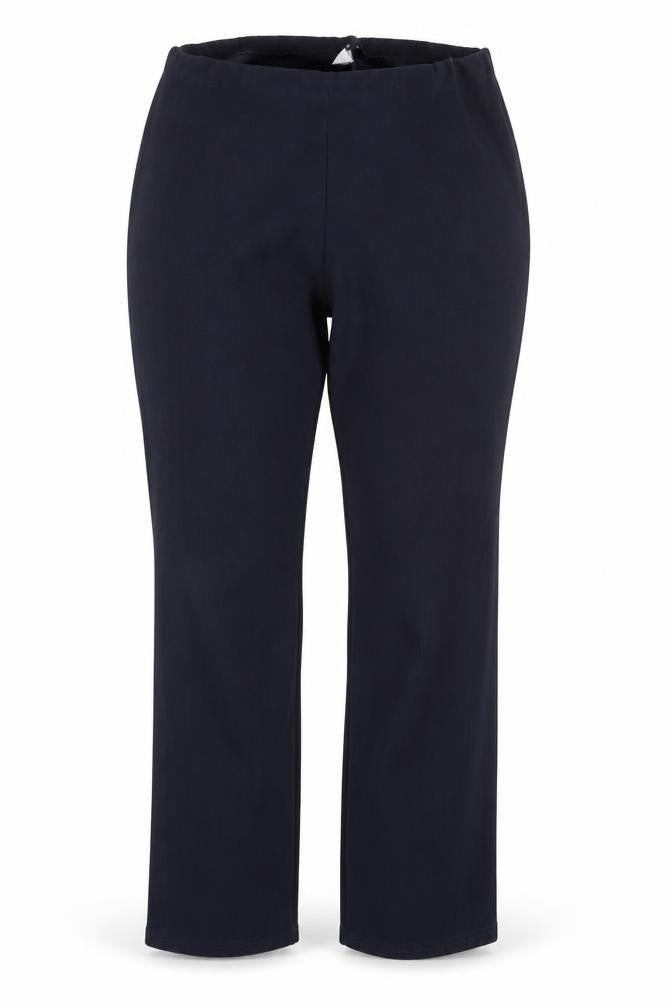 Front view of Preworn women’s blue trousers, size UK 14, 29.5-inch leg