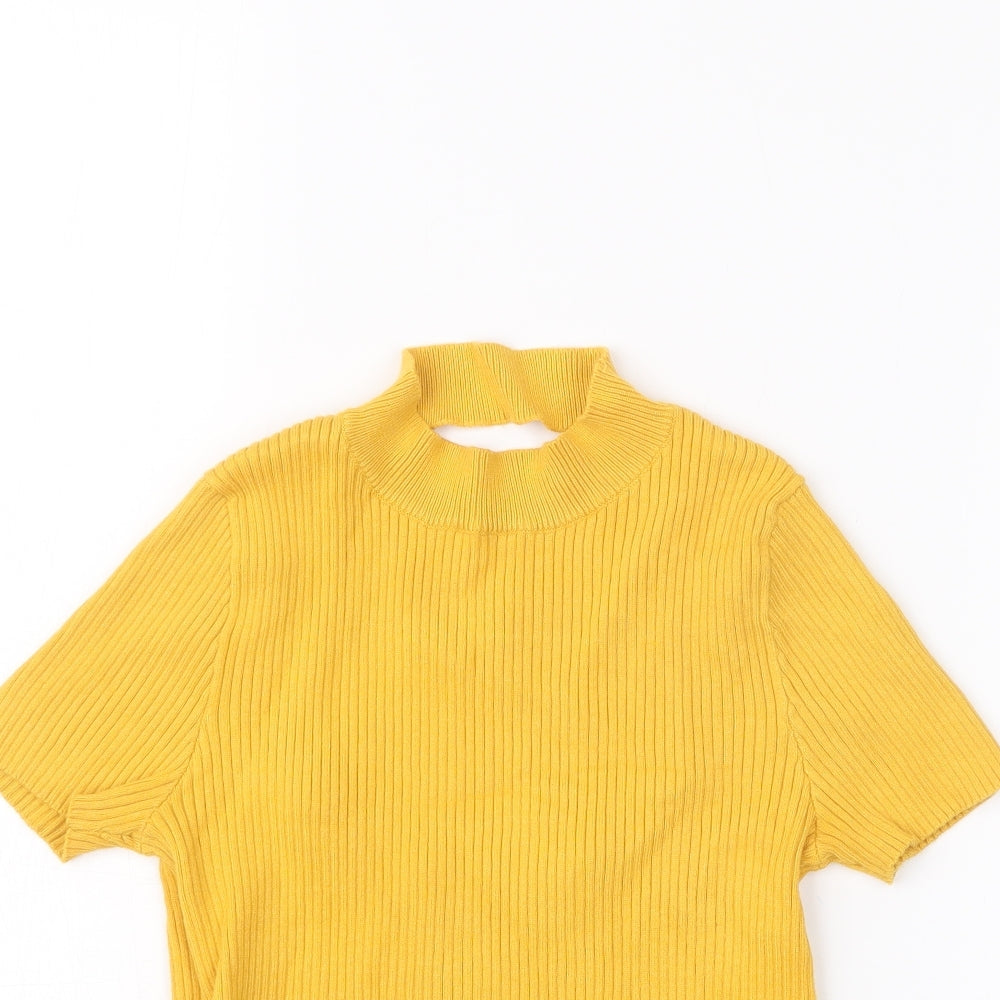 Womens UK Size S Bershka Yellow Basic T-Shirt