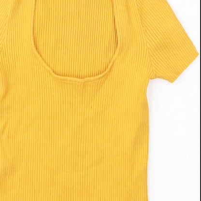 Womens UK Size S Bershka Yellow Basic T-Shirt