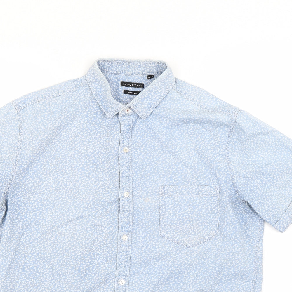 Mens UK Size M Industrie Blue  Button-Up Short Sleeve Casual Shirt