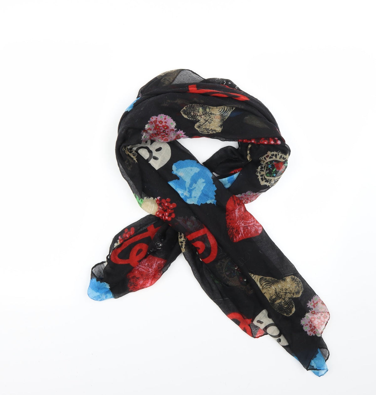 Front view of prreworn women’s multicoloured geometric scarf