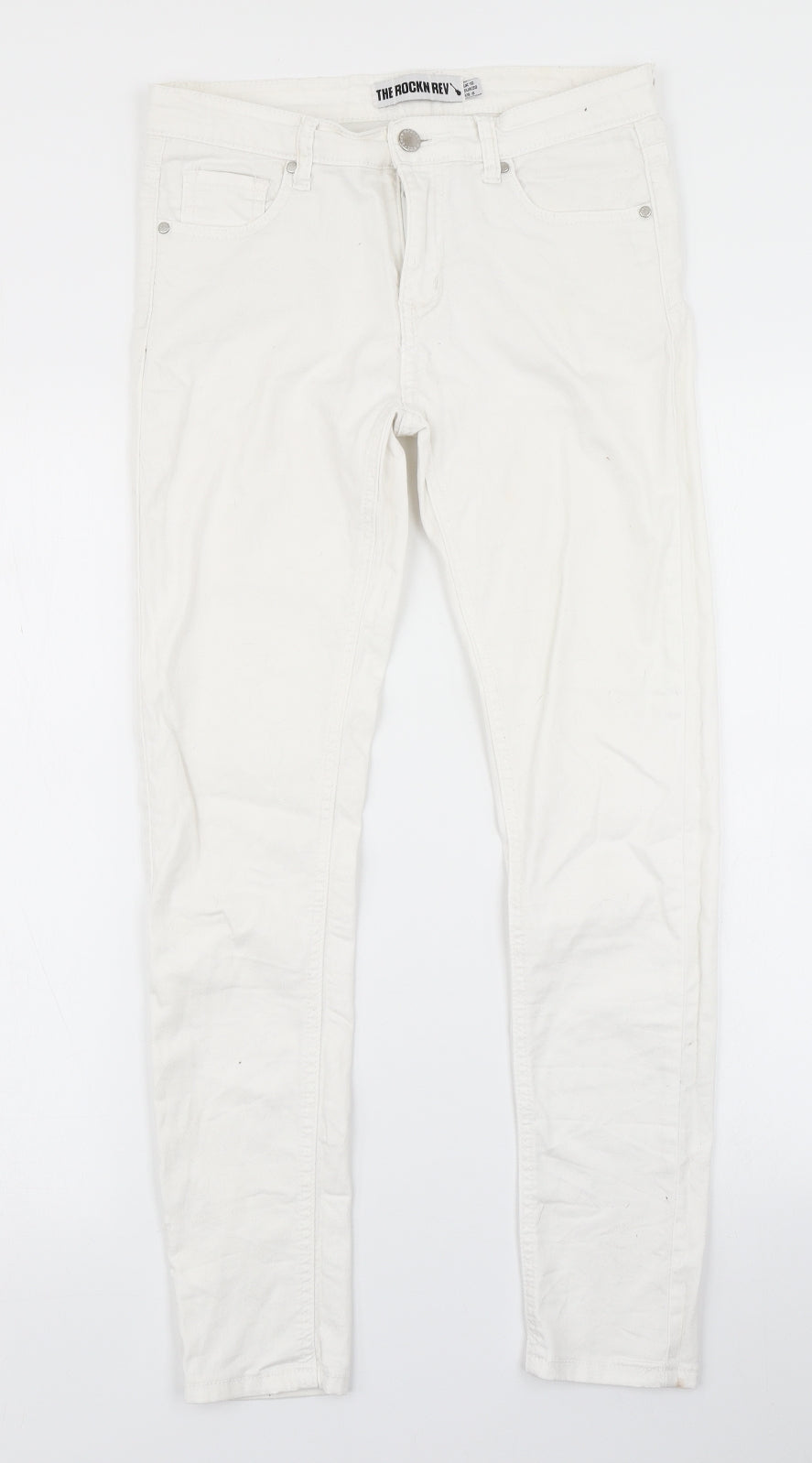 Womens UK Size 10 The Rockn Rev Regular Fit Skinny White Jeans