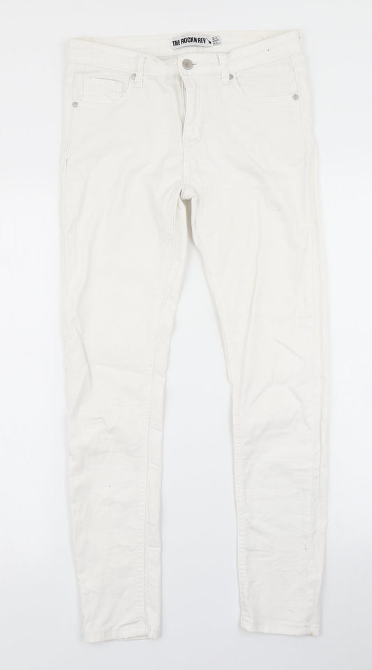 Womens UK Size 10 The Rockn Rev Regular Fit Skinny White Jeans