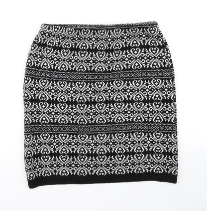 Boohoo Womens Black Paisley Knit A-Line Skirt Size S