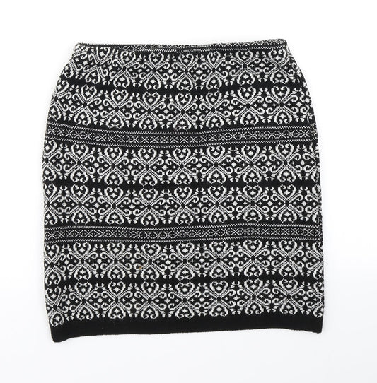 Boohoo Womens Black Paisley Knit A-Line Skirt Size S
