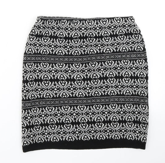 Boohoo Womens Black Paisley Knit A-Line Skirt Size S