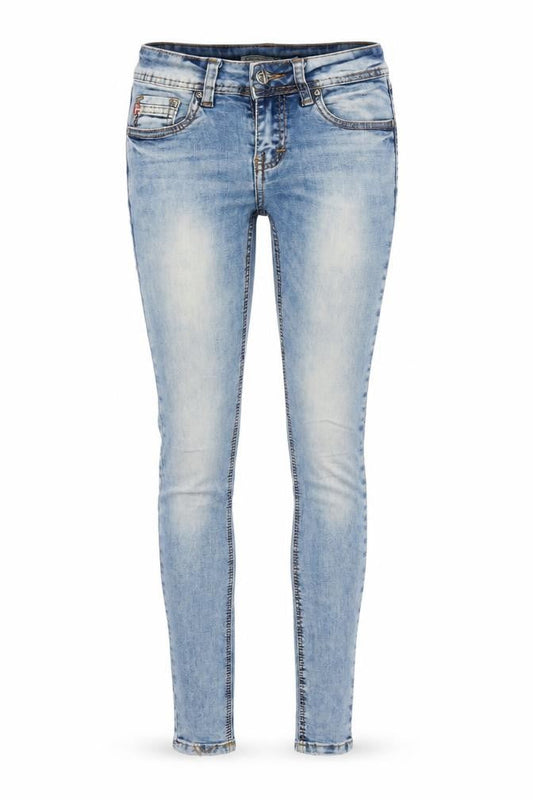 Front view of 1964 Version Jeans women’s blue denim skinny jeans, size UK 26, in, 30-inch leg