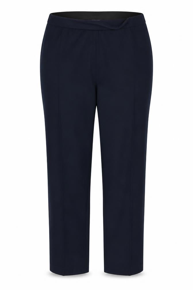 Front view of Vida Vi women’s blue dress pants trousers, size UK 16, 28-inch leg