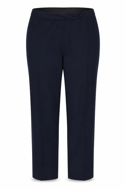 Front view of Vida Vi women’s blue dress pants trousers, size UK 16, 28-inch leg