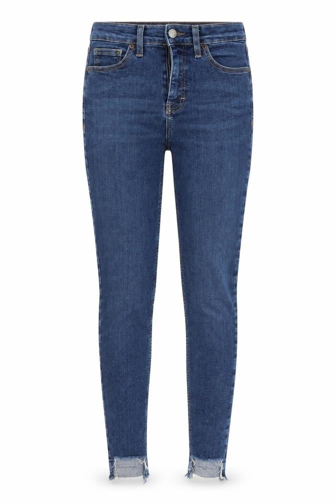 Front view of Topshop women’s blue denim skinny jeans, size UK 24, in, 28-inch leg