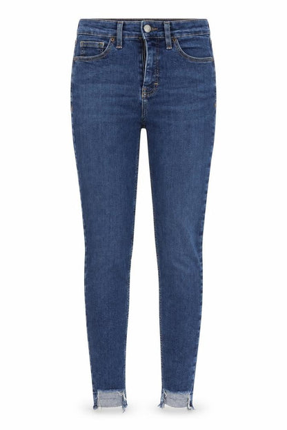 Front view of Topshop women’s blue denim skinny jeans, size UK 24, in, 28-inch leg