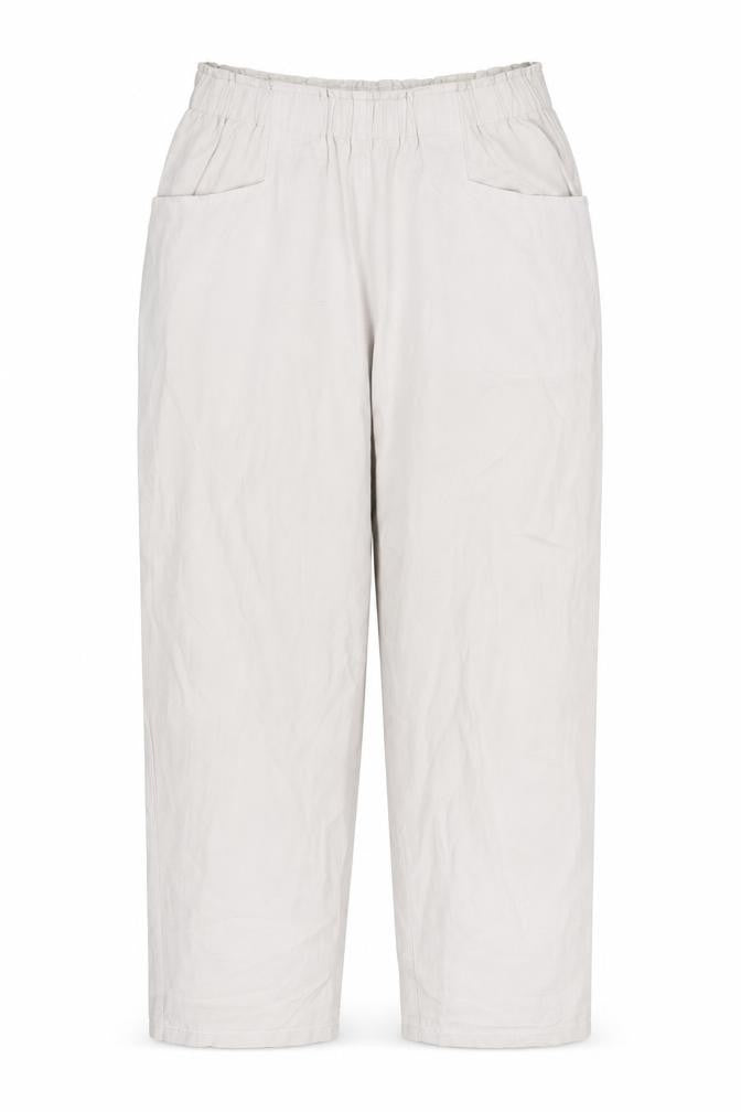 Front view of Preworn women’s beige dress pants trousers one, size UK, 25-inch leg