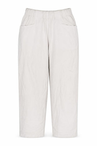 Front view of Preworn women’s beige dress pants trousers one, size UK, 25-inch leg