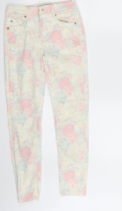 Topshop Womens Ivory Floral Denim Skinny Jeans Size 25 in L32 in