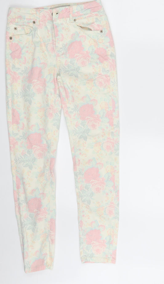 Topshop Womens Ivory Floral Denim Skinny Jeans Size 25 in L32 in