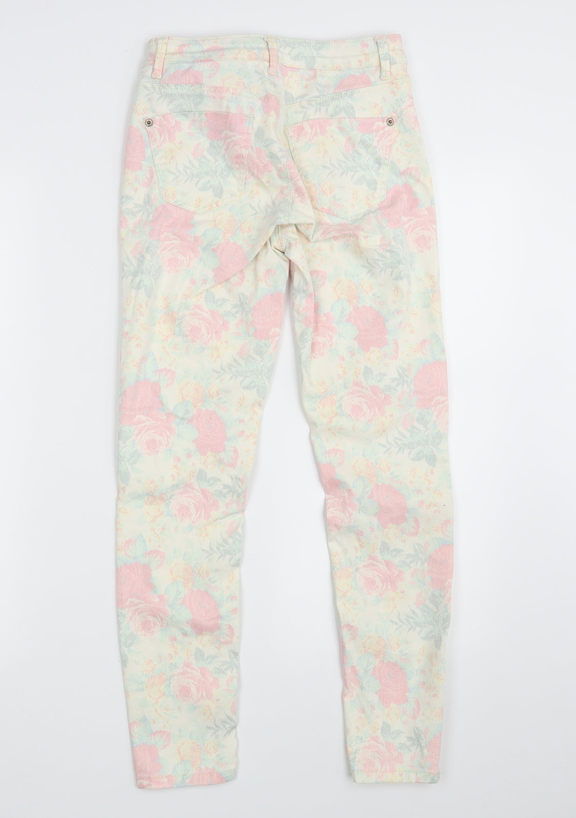 Topshop Womens Ivory Floral Denim Skinny Jeans Size 25 in L32 in