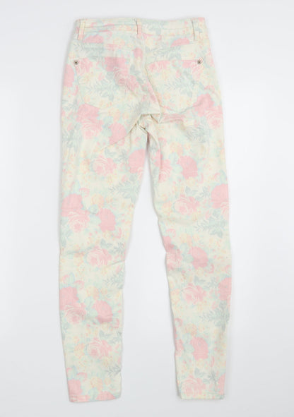 Topshop Womens Ivory Floral Denim Skinny Jeans Size 25 in L32 in