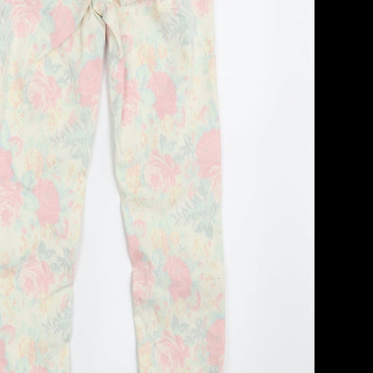 Topshop Womens Ivory Floral Denim Skinny Jeans Size 25 in L32 in