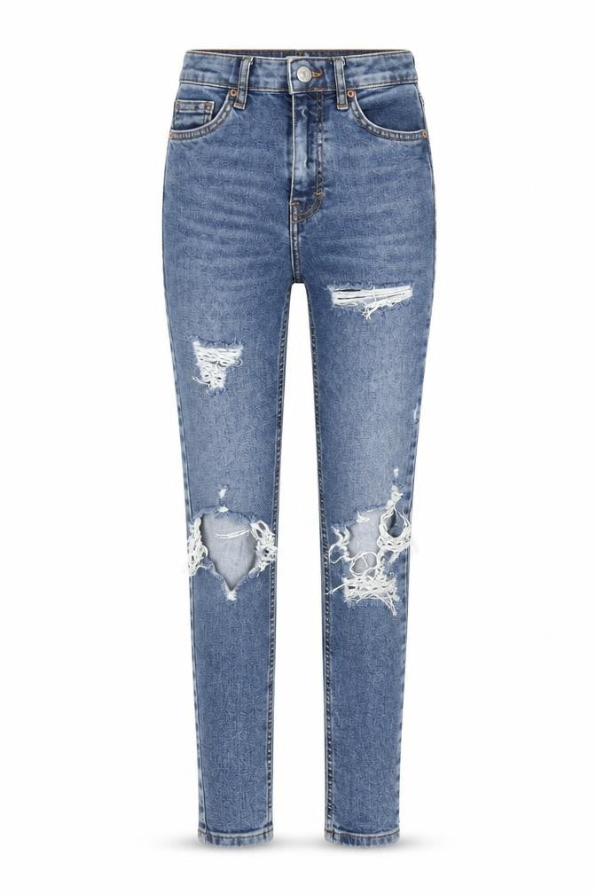 Front view of Topshop women’s blue denim skinny jeans, size UK 24, in, 30-inch leg