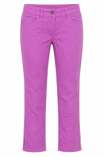Front view of F&F women’s purple denim straight jeans, size UK 6, 24-inch leg