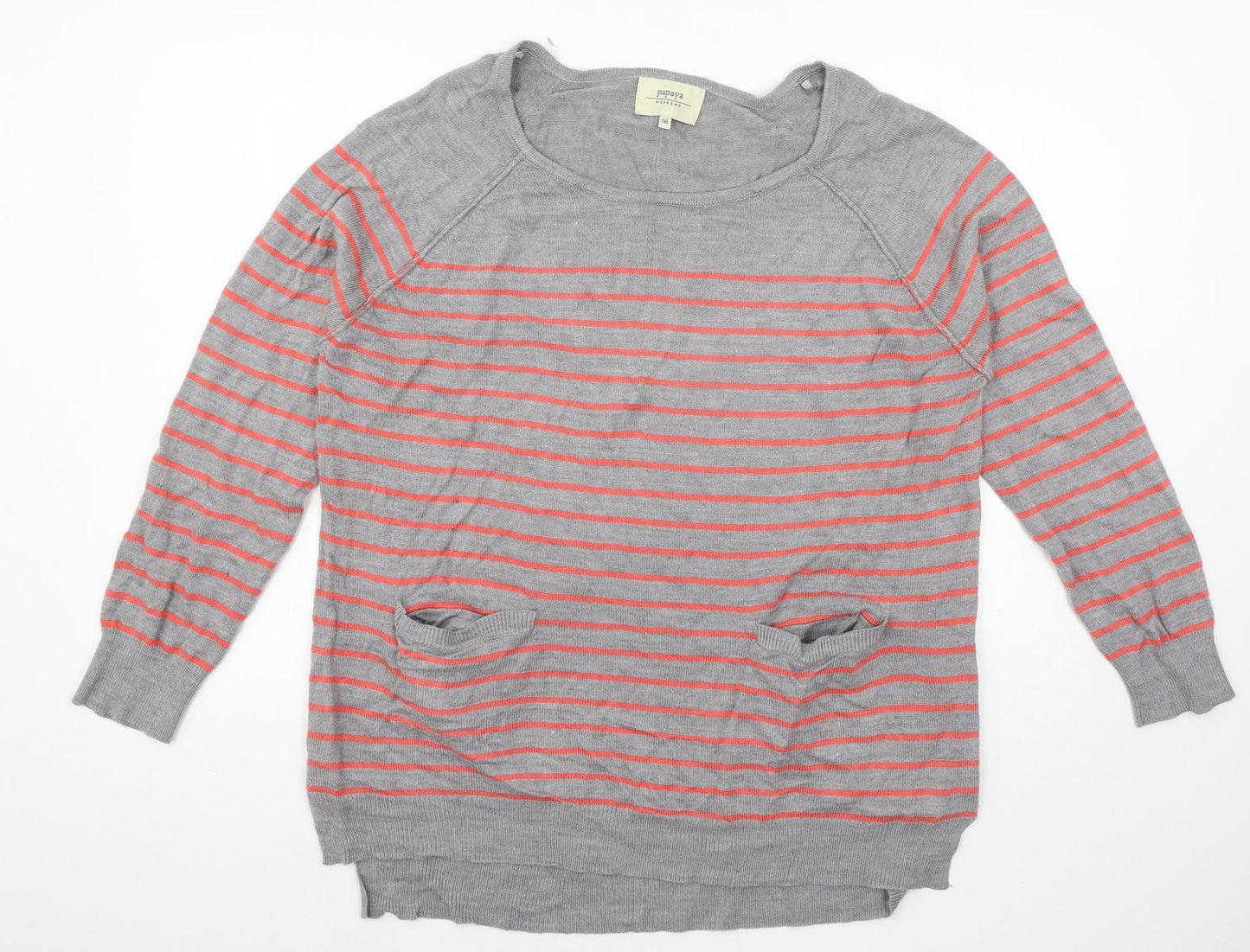 Papaya Womens Grey Striped Knit Pullover Jumper Size 16