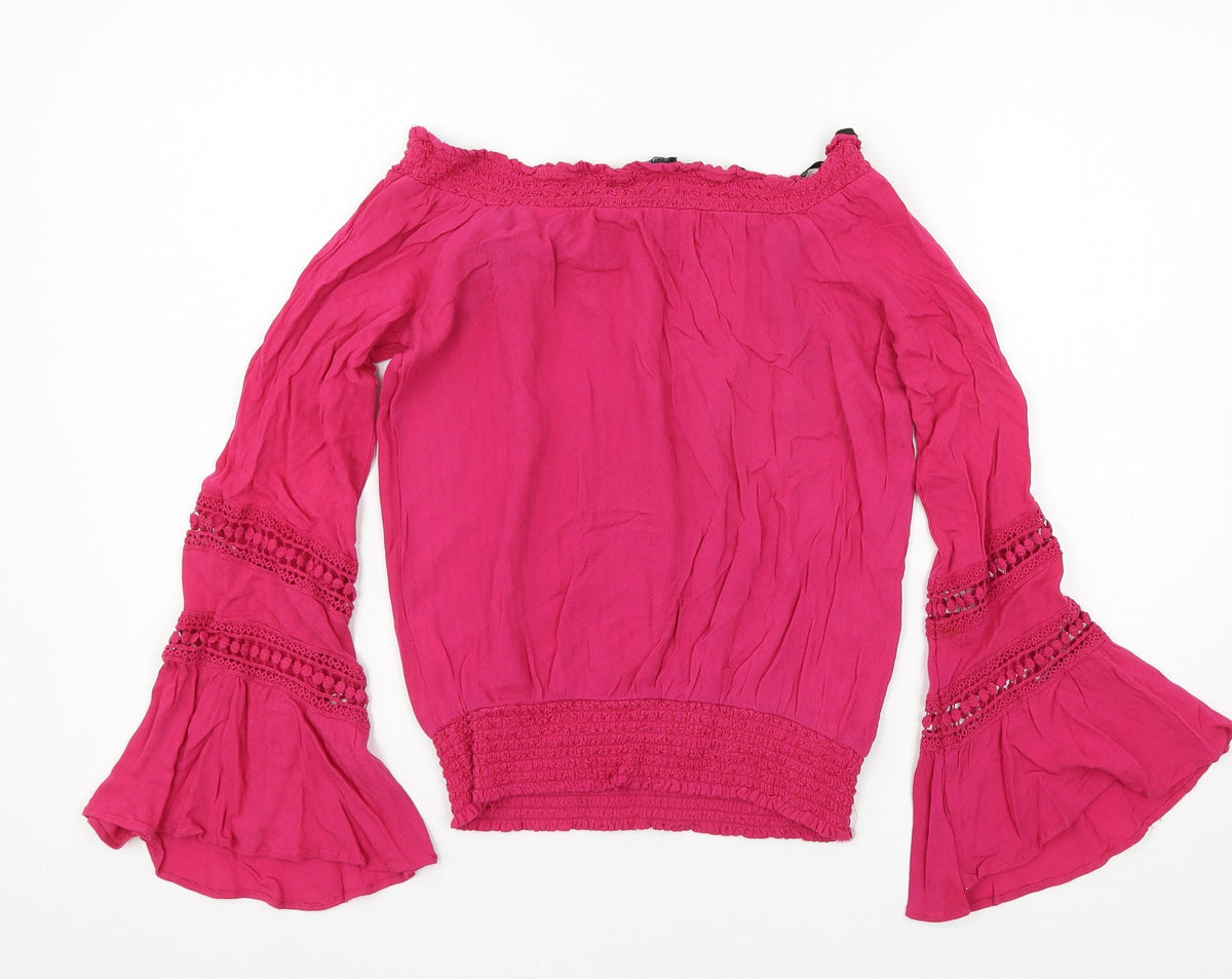 Back view of XOXO women’s pink basic blouse, size S