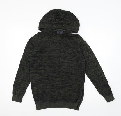 NEXT Girls Green Striped Knit Pullover Hoodie Size 12 Years