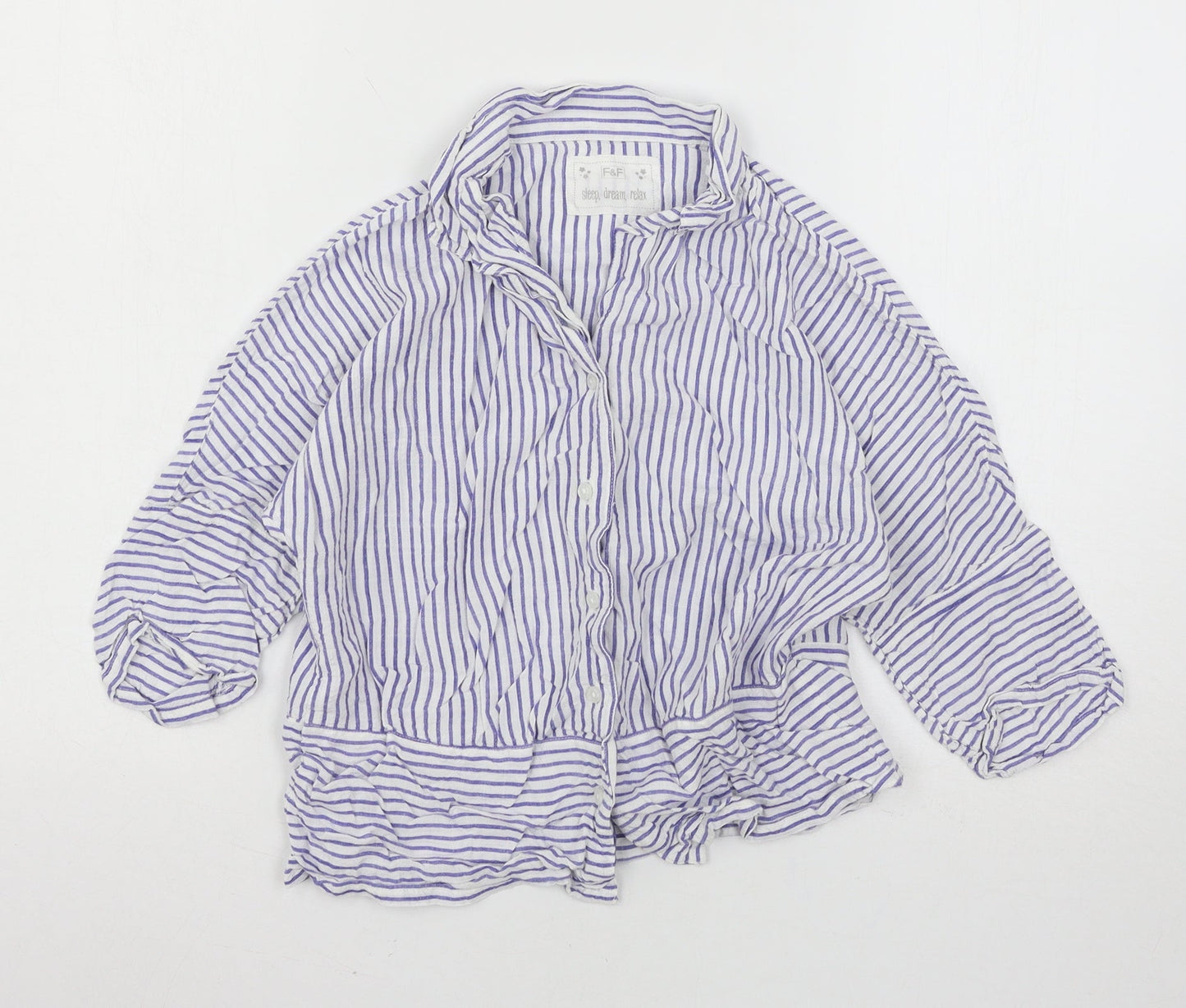 F&F Womens White Striped  Top Pyjama Top Size 6
