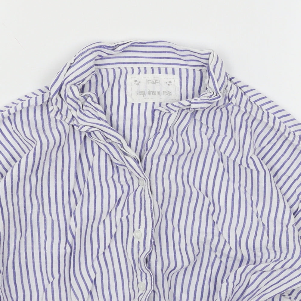 F&F Womens White Striped  Top Pyjama Top Size 6
