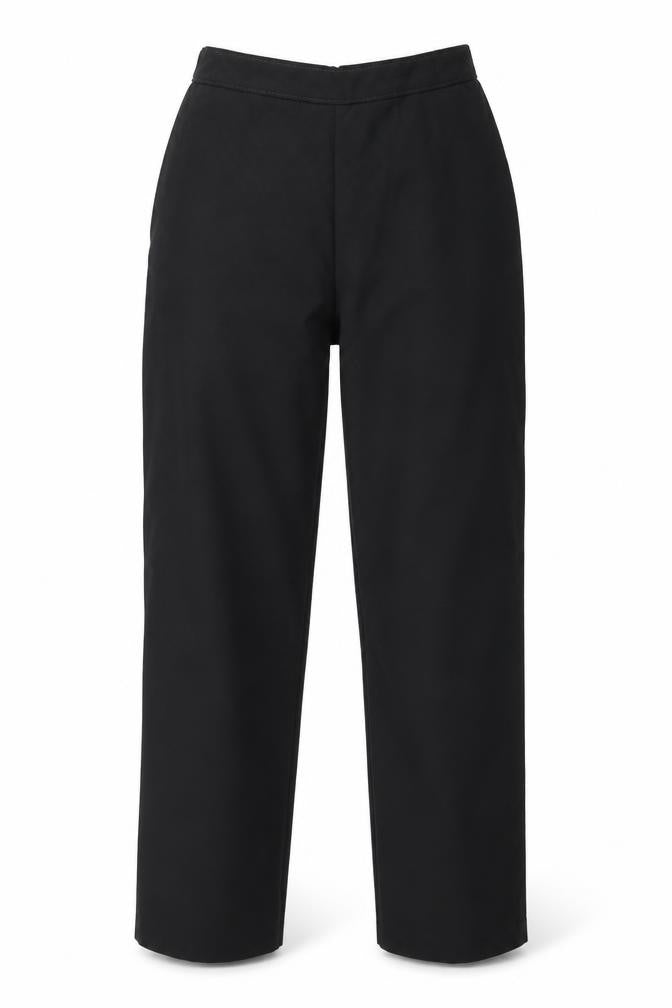 Front view of Saira of Manchester women’s black trousers, size UK 27, in, 26-inch leg