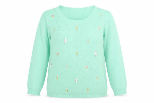 Front view of Marks & Spencer women’s green jumper, size UK 8
