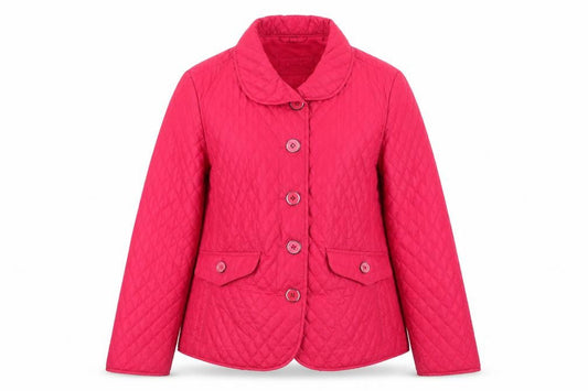 Front view of oscar b women’s red jacket coat, size UK 12