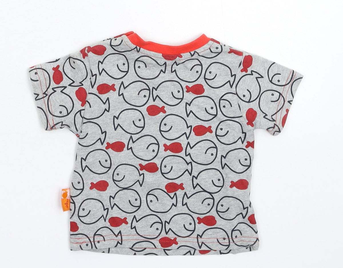 Back view of Miobic Baby Grey Basic T-Shirt, size 6-9, Months