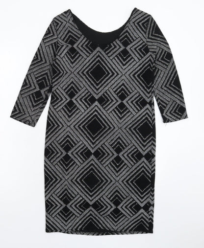Wallis Womens Black Geometric  Bodycon  Size 10