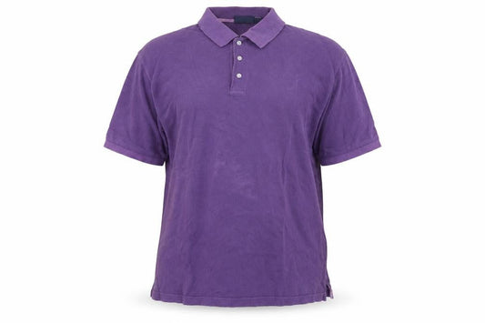 Front view of Basics Editions men’s purple polo, size L