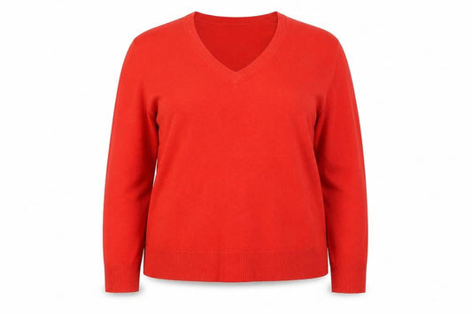 Front view of Marks & Spencer women’s red jumper, size UK 16
