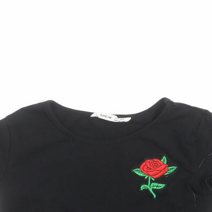 SheIn Girls Black   Cropped T-Shirt Size 8 Years  - rose