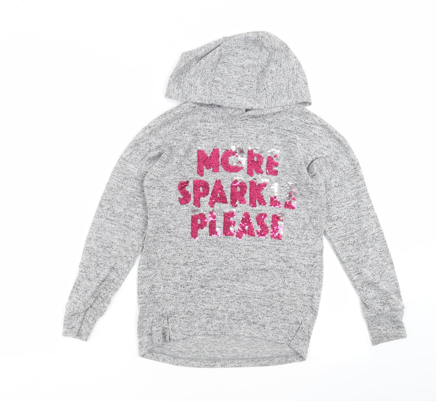 TU Girls Grey  Knit Pullover Hoodie Size 9 Years  - more sparkle please