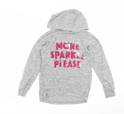 TU Girls Grey  Knit Pullover Hoodie Size 9 Years  - more sparkle please