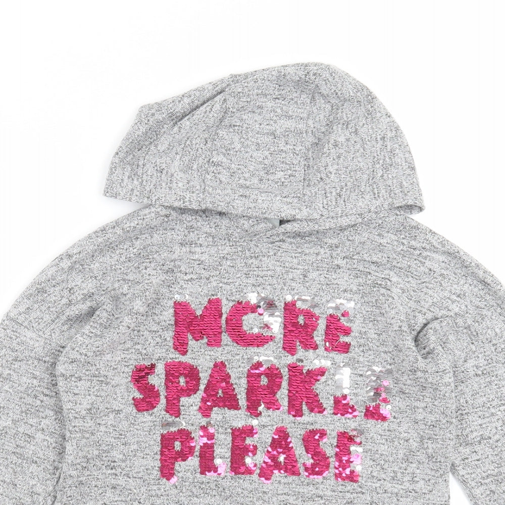 TU Girls Grey  Knit Pullover Hoodie Size 9 Years  - more sparkle please