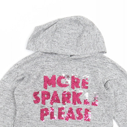 TU Girls Grey  Knit Pullover Hoodie Size 9 Years  - more sparkle please