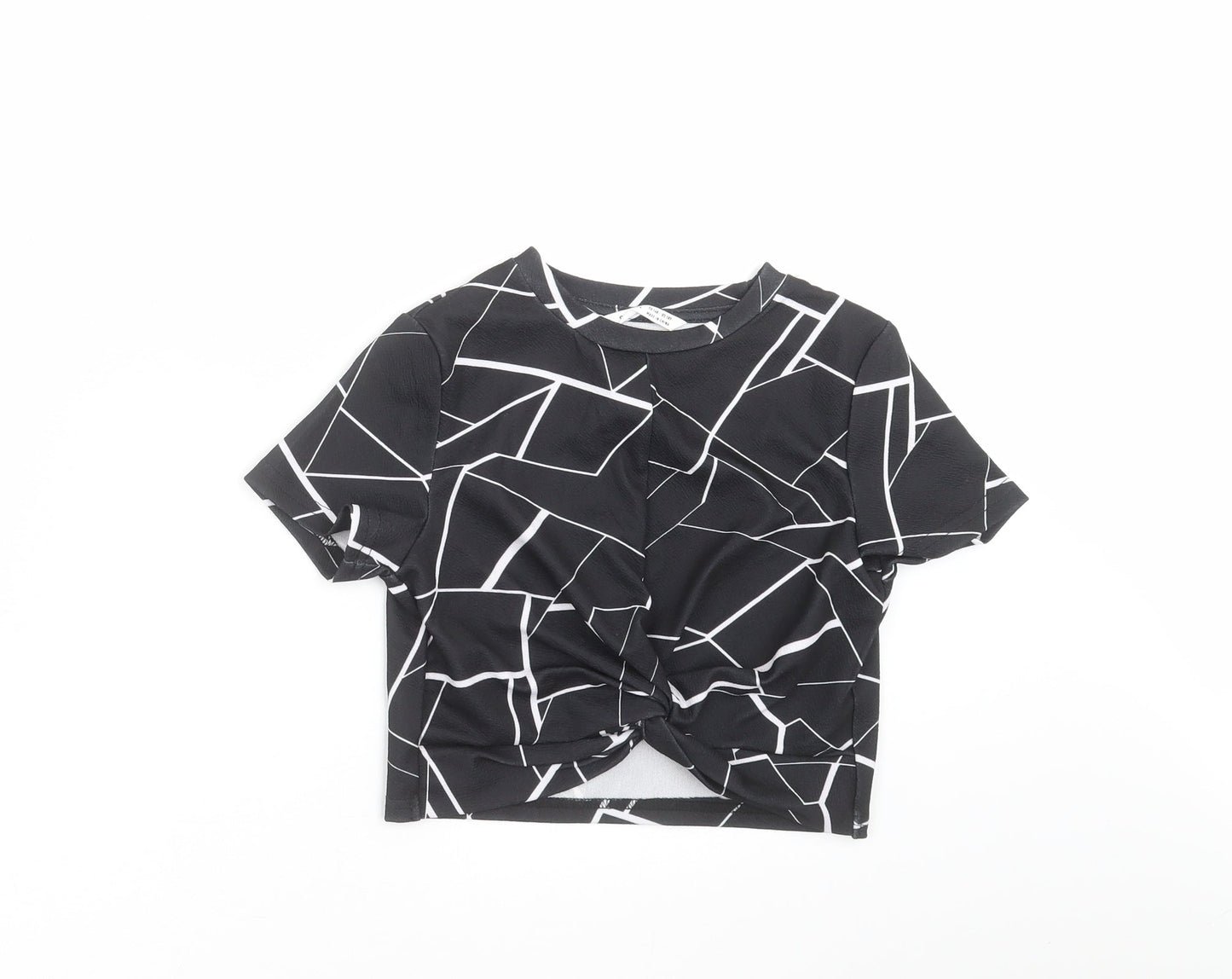 SheIn Girls Black Geometric  Cropped T-Shirt Size 10 Years