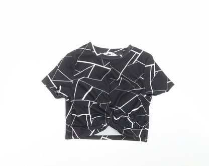 SheIn Girls Black Geometric  Cropped T-Shirt Size 10 Years