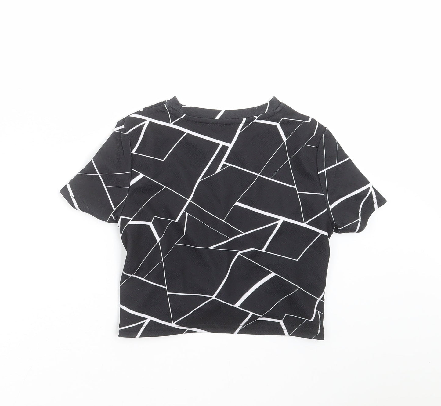 SheIn Girls Black Geometric  Cropped T-Shirt Size 10 Years