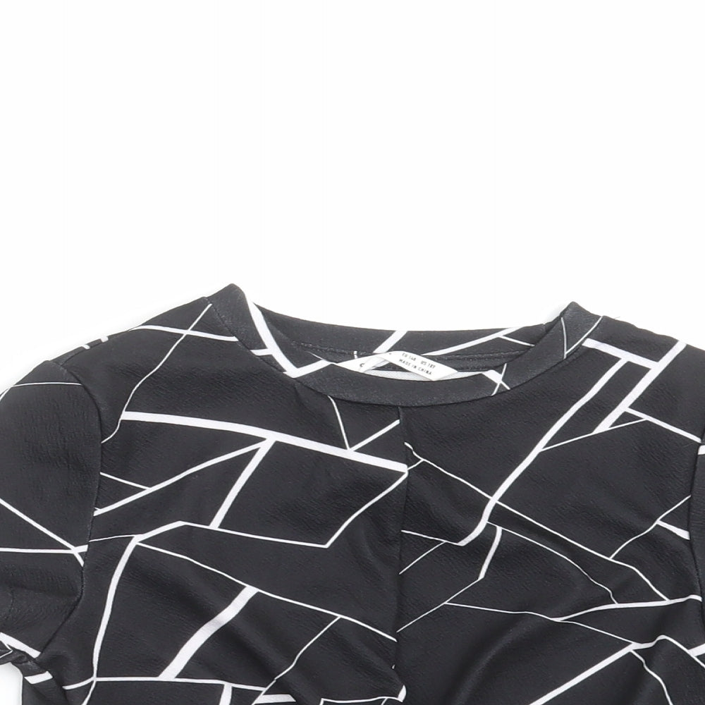 SheIn Girls Black Geometric  Cropped T-Shirt Size 10 Years