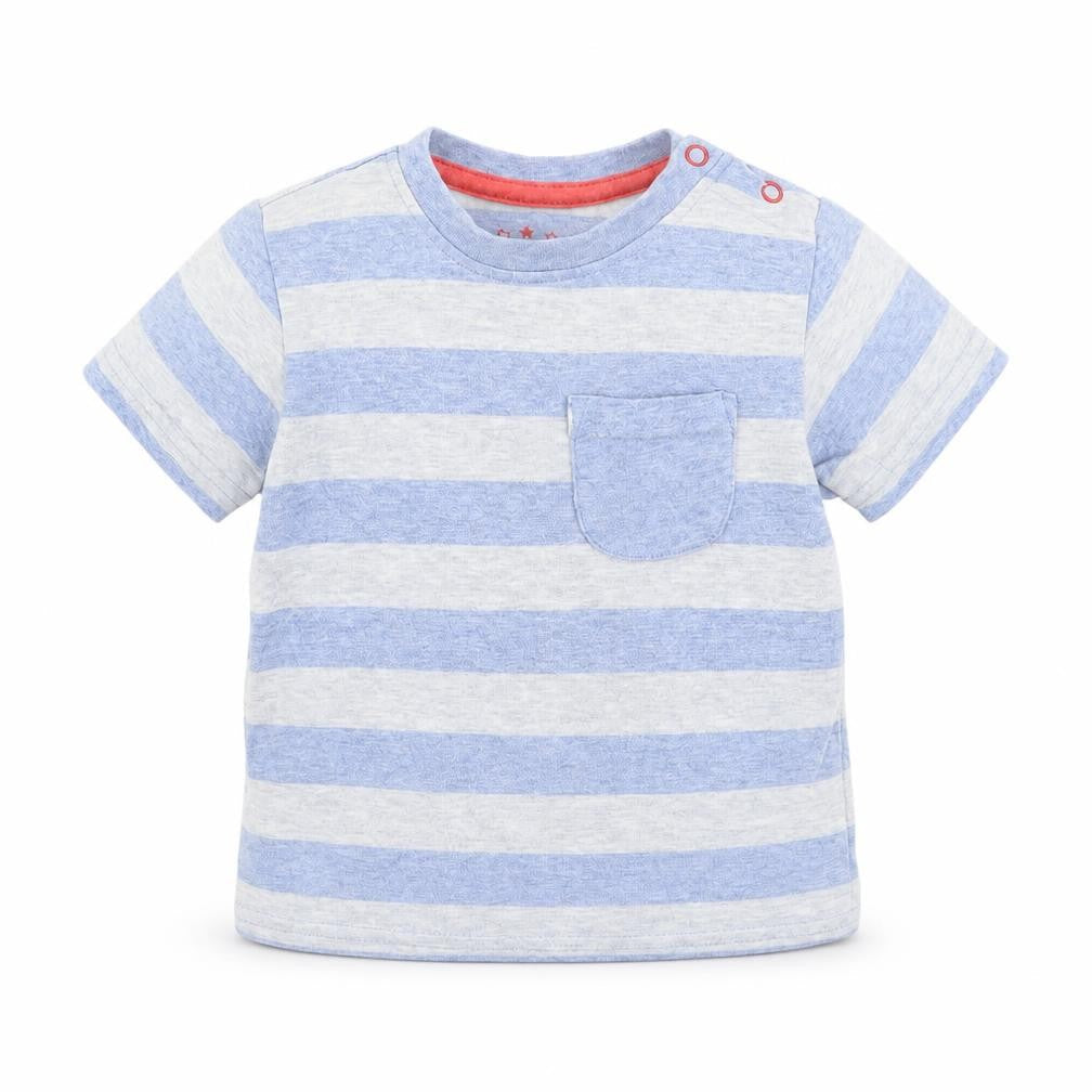 Front view of Tu Baby Blue Striped Basic T-Shirt, size 6-9, Months