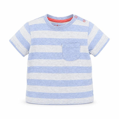 Front view of Tu Baby Blue Striped Basic T-Shirt, size 6-9, Months